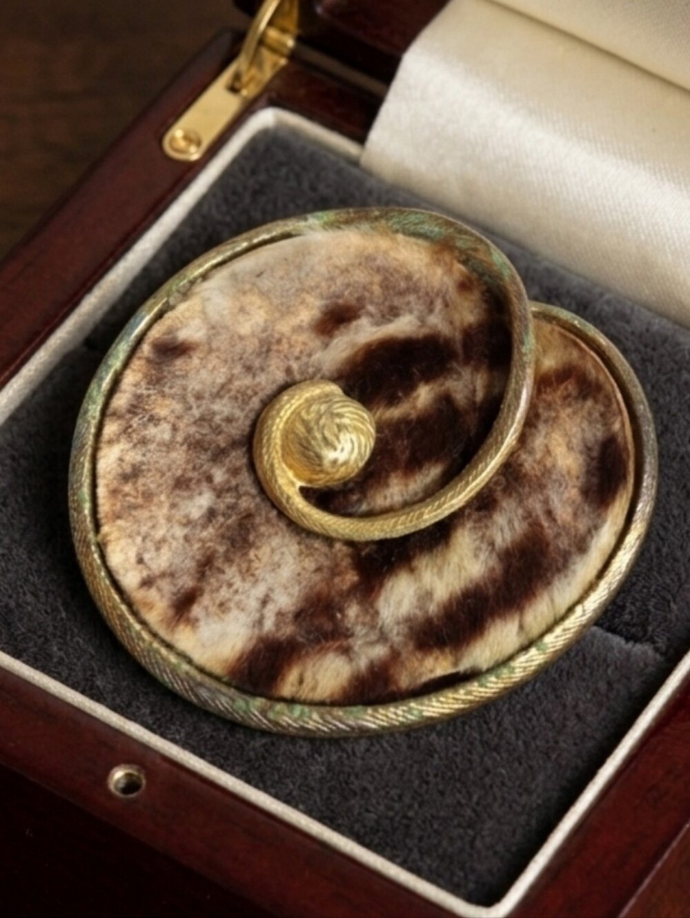 Estate Brown and Gold Swirl Fur-Textured Brooch